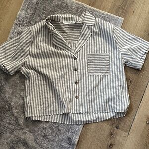 Altar'd State Beige and White Striped Shirt